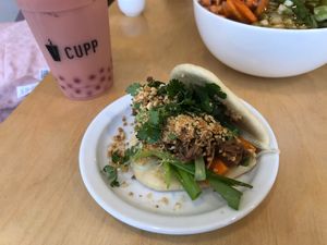 Pulled jackfruit bao bun  at CUPP Bubble Tea in Bristol