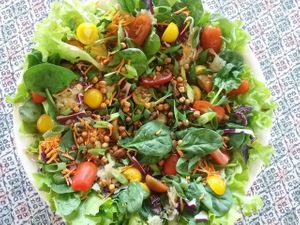 Rainbow of Summer harvest with in-house fermented sauercraut and yummy beans at The Ice Box Cafe in Sunshine Coast