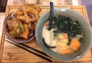 Miso ramen with green tea noodles and veg tempura at Simple Life - Pavilion Elite in Kuala Lumpur