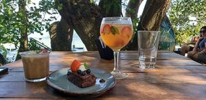 Raspberrie Basil Drink, Vegan Milkshake, and Vegan Chocolate Cake! at La Playita in Bacalar