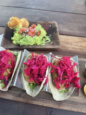 Guacamole and Avocado tacos  at La Playita in Bacalar