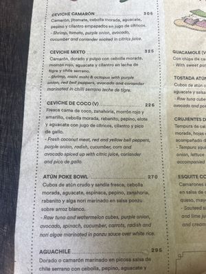 Menu Ceviche  at La Playita in Bacalar