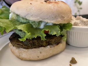 Guacamole burger at Luv Burger in Nosara