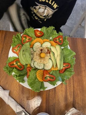 Hummus plate with lettuce instead of chips at Luv Burger in Nosara