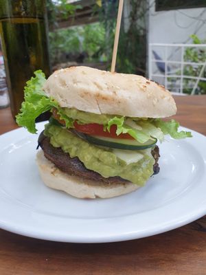 Guacamole burger at Luv Burger in Nosara