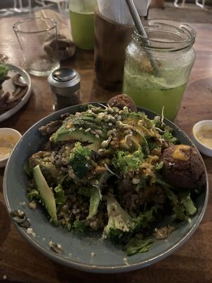 Salad with falafels (tasted like old fat)   at Luv Burger in Nosara