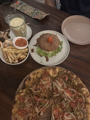 Pesto pizza and CocoBacon burger   at Luv Burger in Nosara