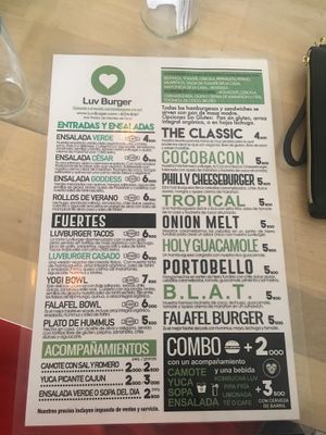 Menu 2018.09.21 at Luv Burger in Nosara