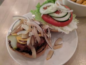 Cocobacon burger at Luv Burger in Nosara