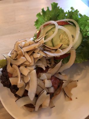 Coco bacon burger at Luv Burger in Nosara