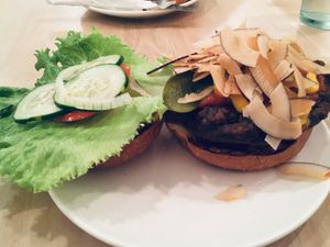 Cocobacon burger at Luv Burger in Nosara