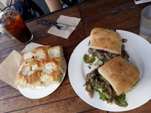 Onion Focaccia and the Hummus Sandwich. Both delicious! at The Bakers Table - 더베이커스테이블 in Seoul
