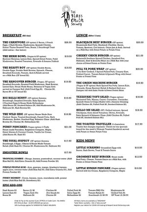 Menu 2/2 at The Glass Onion Society in Long Jetty
