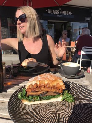 Vegan breakfast burger  at The Glass Onion Society in Long Jetty