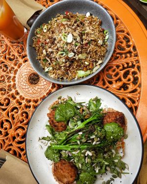 Arancini dish and nasi goreng at Komuniti in Long Jetty