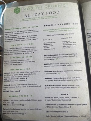 Menu at Komuniti in Long Jetty