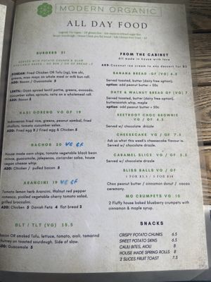 Menu at Komuniti in Long Jetty
