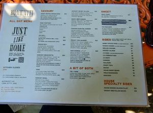 Menu at April 25 at Komuniti in Long Jetty