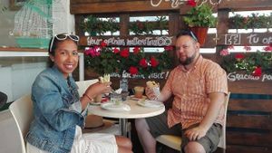 Clientes disfrutando del producto estrella ";La Arepa"; at Aqui y Ahora  in Lanzarote