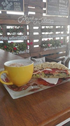 Disfrutando de una Focaccia @ Capuchino at Aqui y Ahora  in Lanzarote