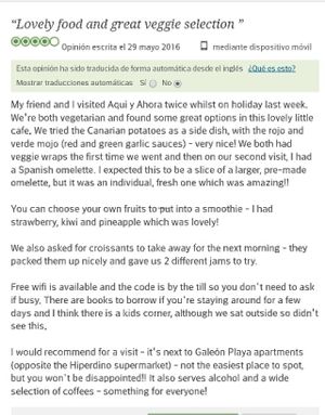 opinion tripavisor 2016 at Aqui y Ahora  in Lanzarote