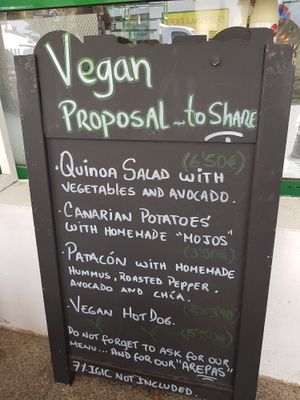 and extra vegan choices on a board at Aqui y Ahora  in Lanzarote