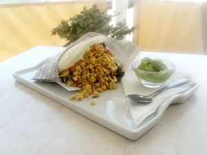 The tofu apres was amazing, and the avocado dip on the side gave it an extra level of awesomeness. at Aqui y Ahora  in Lanzarote