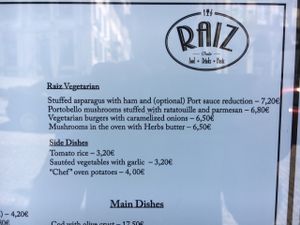 menu  at Raiz in Porto