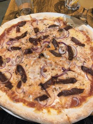 Chorizo pizza at Pizza Paco in Barcelona