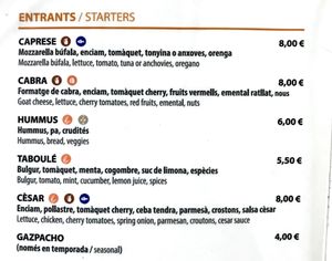 Menu - Starters
There are a couple of vegan options here. at Pizza Paco in Barcelona