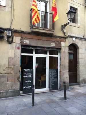 Outside at the back  at Pizza Paco in Barcelona