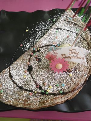 Vegan sweet crepe with chocolate sauce and pistachio ice-cream at Gelatomania in Gran Canaria