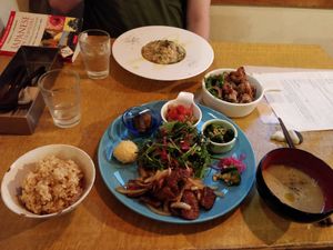 Special plate, risotto and fried chicken at Karakoma in Morioka