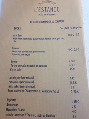 menu at L'Estanco du Marche in Lyon