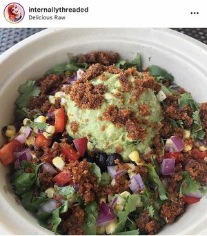 Vegan walnut meat taco bowl  at Delicious Raw Kitchen and Juice Bar - maybe close in Estero