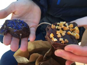 dark truffle and orange/cinnamon truffle at Karu Talu Šokolaad  in Tallinn