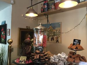 Cute Moomin decorations throughout! at Karu Talu Šokolaad  in Tallinn