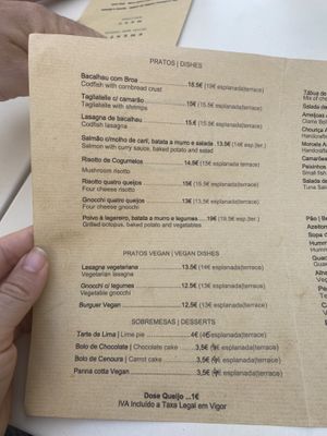 Vegan options on menu  at Graça 77 in Lisbon