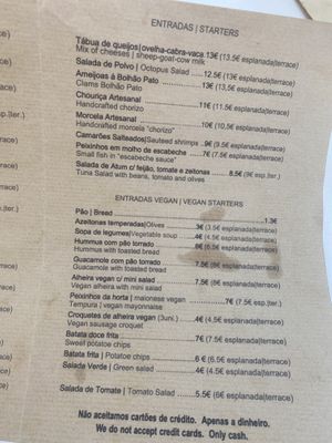 Vegan options on menu  at Graça 77 in Lisbon