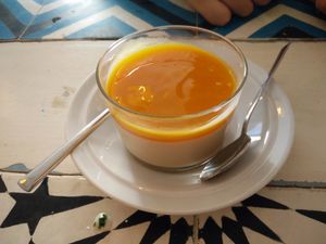 pudding with mango sauce at Graça 77 in Lisbon