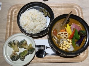 20 types of veggies, the vegan option on the menue.  at Rojiura Curry Samurai in Sapporo