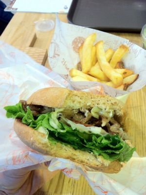 Yummy burger! at Moomoo Burger & Smoothie in Busan
