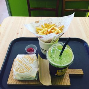 set meal with smoothie  at Moomoo Burger & Smoothie in Busan