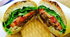 Broiled soy meat burger at Moomoo Burger & Smoothie in Busan