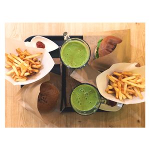 MooMoo burger and fries  at Moomoo Burger & Smoothie in Busan