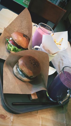 Their eponymous burger  at Moomoo Burger & Smoothie in Busan