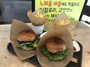 burgers + fries at Moomoo Burger & Smoothie in Busan