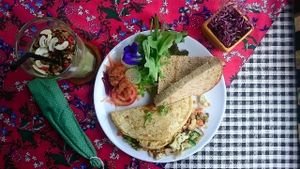 Chickpea omelette and green smoothie  at Little Good Things in Mae Hong Son