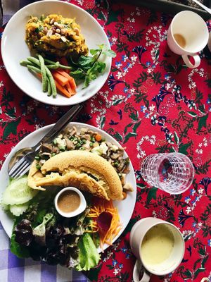 Chickpea omlette and pumpkin hummus at Little Good Things in Mae Hong Son