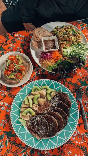 Pancakes, savoury toast and scrambled tofu at Little Good Things in Mae Hong Son